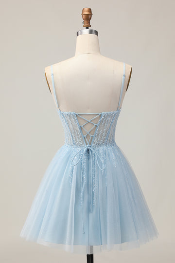 Cute Light Blue A-Line Sequined Homecoming Dress